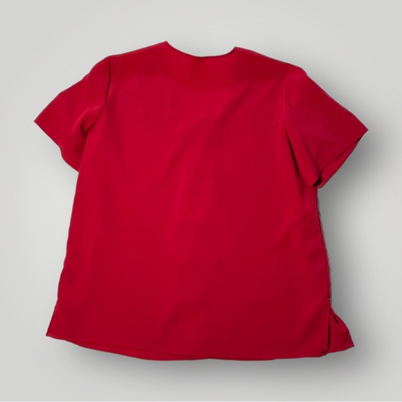 Vintage JR Bentley Red Button Down Short Sleeve Blouse Top - Picture 11 of 12